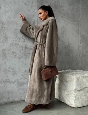 Длинная норковая шуба - цвет серый - фото 13