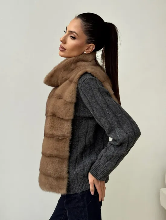 Бежевая норковая манишка - фото 5