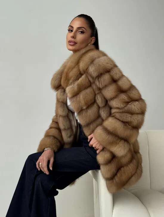 Шуба из куницы - стойка воротник - фото 0