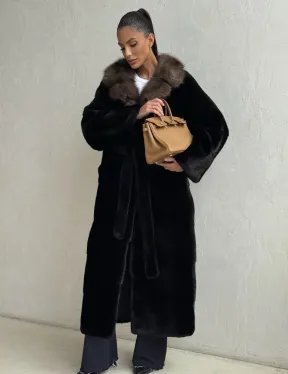 Черная норковая шуба - воротник куница - фото 7