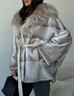Шуба из натуральной норки с капюшоном из рыси - фото 3