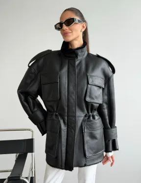 Черная куртка - дубленка из испанского мериноса - фото 6