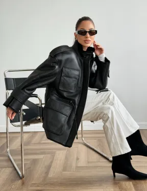 Черная куртка - дубленка из испанского мериноса - фото 10