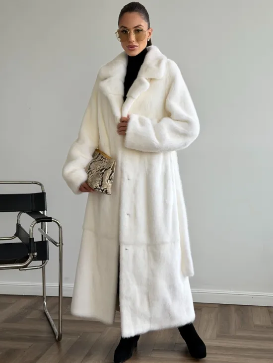Белая норковая шуба в пол - фото 0