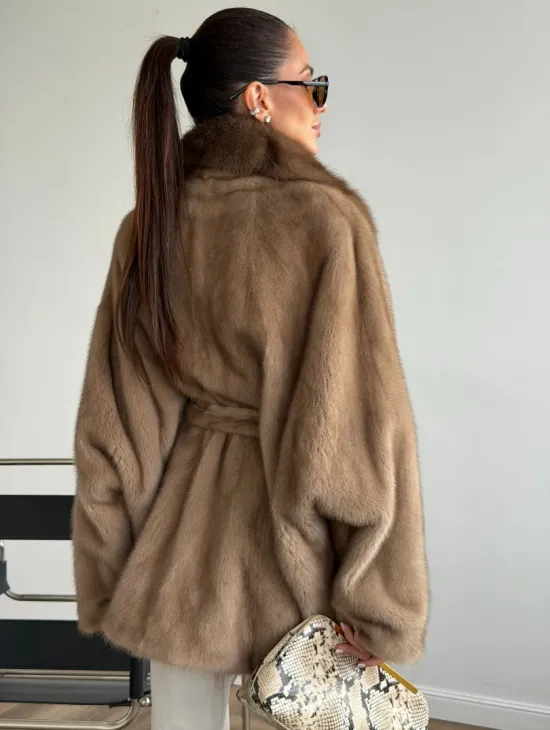 Шуба норковая с воротником куница - летучая мышь - фото 4