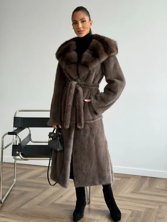 Шуба норковая длинная с капюшоном - фото 0