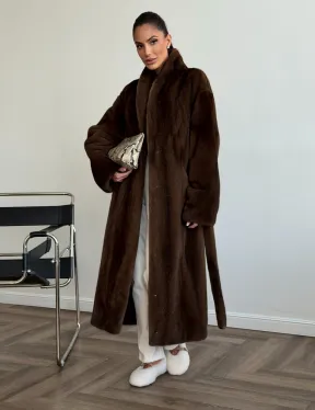 Шуба норковая в роспуск с меховым поясом - фото 5