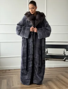 Длинная норковая шуба в пол с капюшоном куница - фото 6