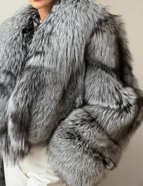 Кроп-полушубок с шалевым воротником из чернобурки - фото 2