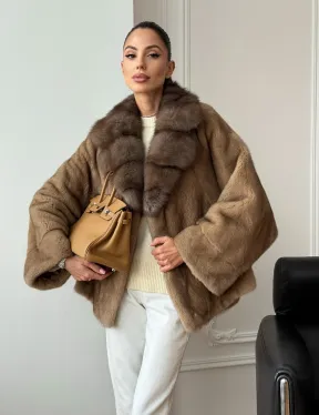 Норковый полушубок с воротником куницы 70 см - фото 9