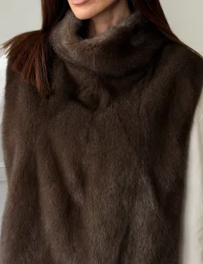 Норковая манишка коричневого цвета - фото 1