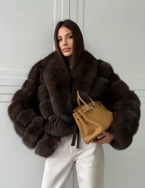 Полушубок-кроп из песца с шалевым воротником - фото 16