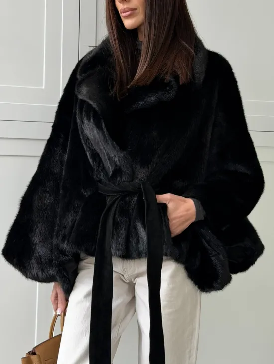 Черная норка летучая мышь - английский воротник - фото 3