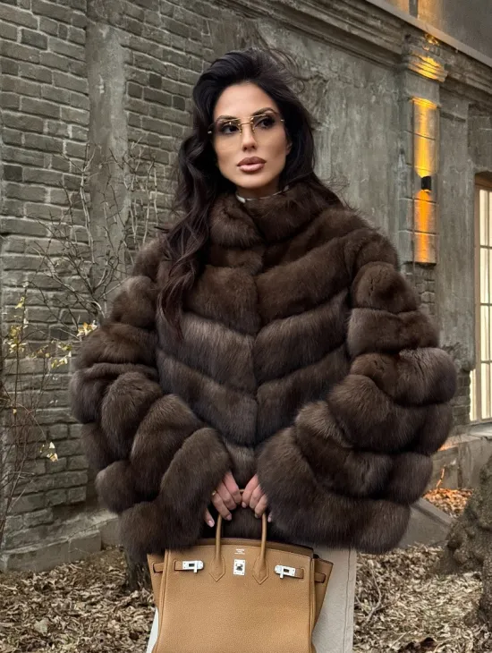 Роскошная шуба из меха соболя стойка воротник - седина 1/2 - фото 6