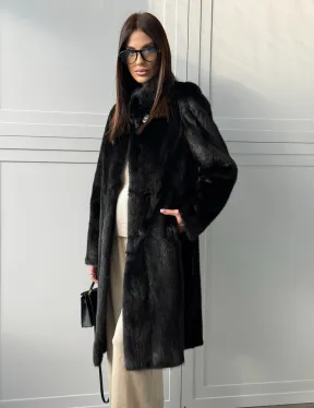 Черная норковая шуба - воротник стойка - фото 7