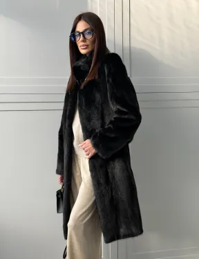 Черная норковая шуба - воротник стойка - фото 16