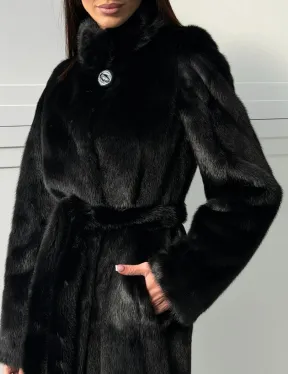 Черная норковая шуба - воротник стойка - фото 1