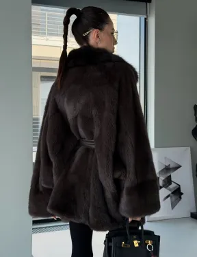 Норковое автоледи с воротником из куницы - фото 8