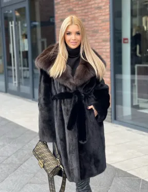 Норковая шуба с капюшоном из меха соболя  седена 1/2 - фото 2