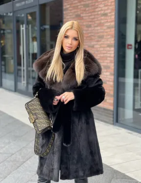 Норковая шуба с капюшоном из меха соболя  седена 1/2 - фото 4