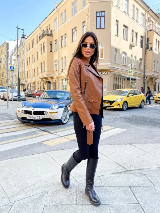 Косуха из натуральной кожи в цвете кэмел - фото 3