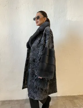 Шуба из меха каракульчи с отделкой из норки - фото 6