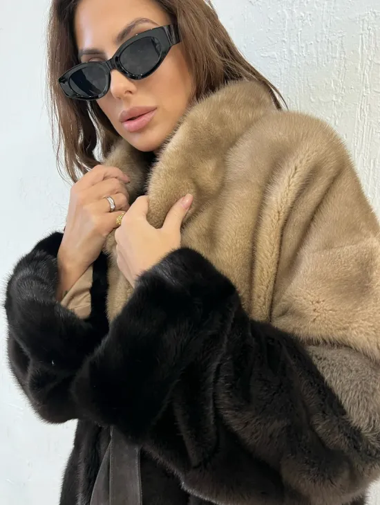 Короткая шуба из меха норки - эффект деграде - фото 1