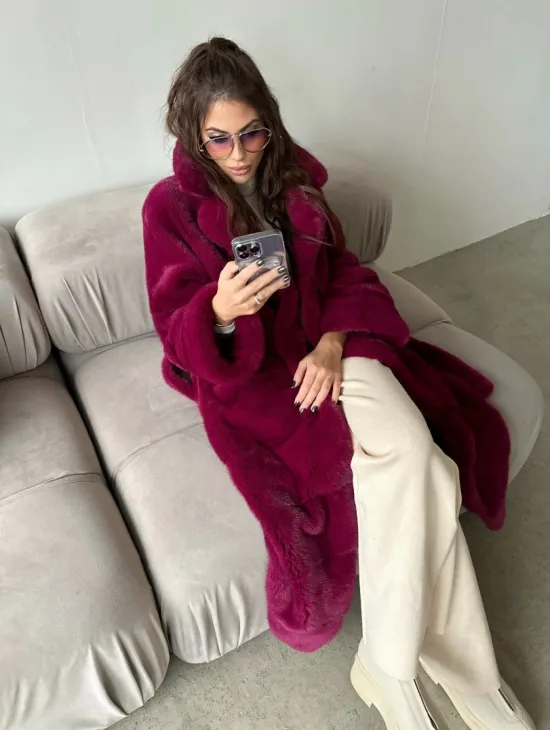 Шуба из меха плюшевой норки Velvet - английский воротник - фото 4