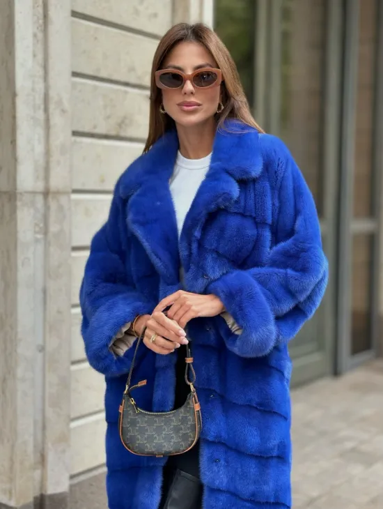 Шуба из меха норки - цвет синий - фото 0