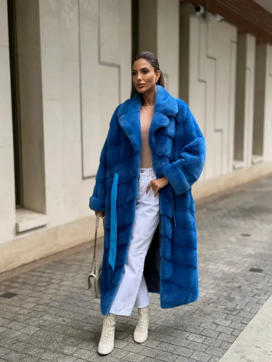 Шуба халат из меха норки - цвет электрик - фото 7