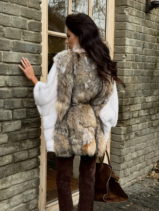 Норковая шуба летучая мышь, отделка из меха рыси - фото 9