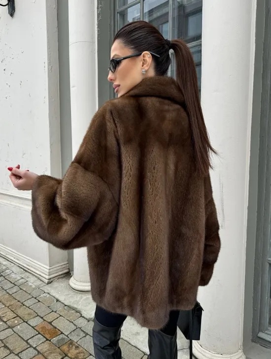 Кимоно полушубок английский воротник - цвет соболь - фото 3