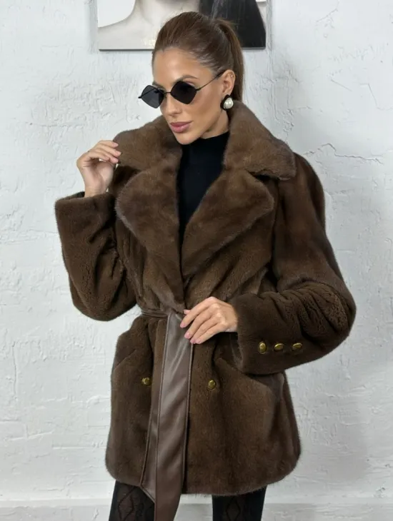 Элегантный жакет из меха норки - цвет соболь - фото 2