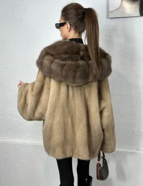 Норка автоледи с капюшоном куница - цвет пастель - фото 6