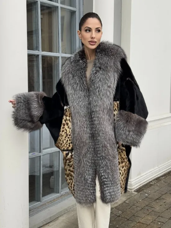 Комбинированная шуба из норки и чернобурой лисы - фото 0