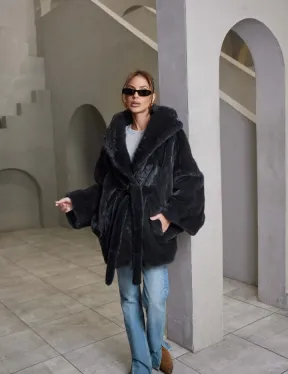 Норка графит роспуск с капюшоном летучая мышь - фото 4