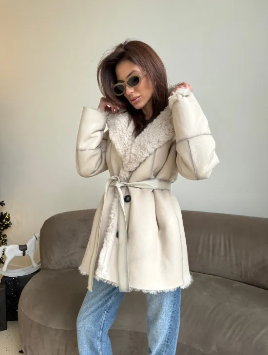 Двусторонняя дублёнка - шуба, мех тиградо английский воротник - фото 5