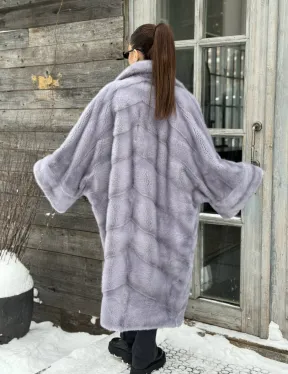 Шуба норковая в стиле Oversize - цвет серый сапфир - фото 4