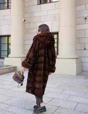 Шуба норковая с капюшоном - цвет соболь - фото 4