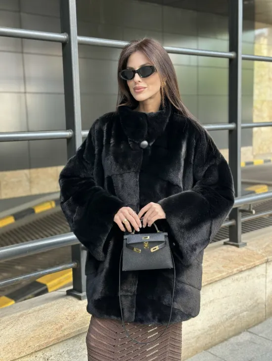 Норка BLACKGLAMA стойка воротник паркет - фото 4