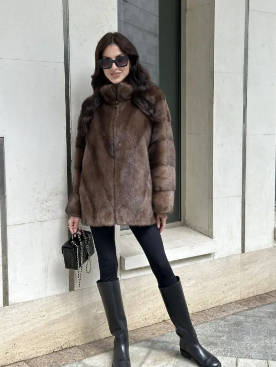 Норковая шуба в коричневом оттенке - Соболь - фото 9