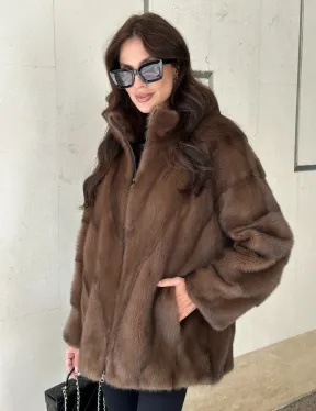 Норковая шуба в коричневом оттенке - Соболь - фото 0