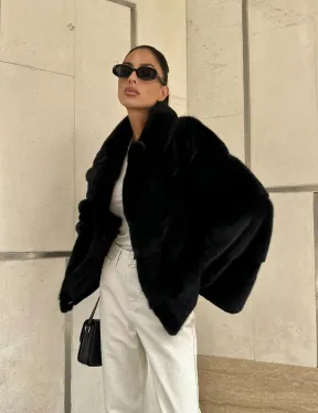 Полушубок из черной норки премиум аукциона - английский воротник - фото 10